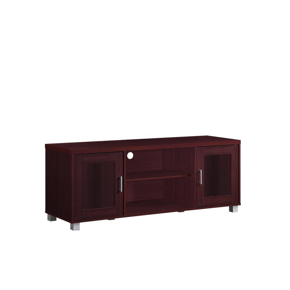 HODEDAH 57 in. Wide Mahogany Entertainment Center Fits TV's up to 60 in. HITV107 MAHOGANY