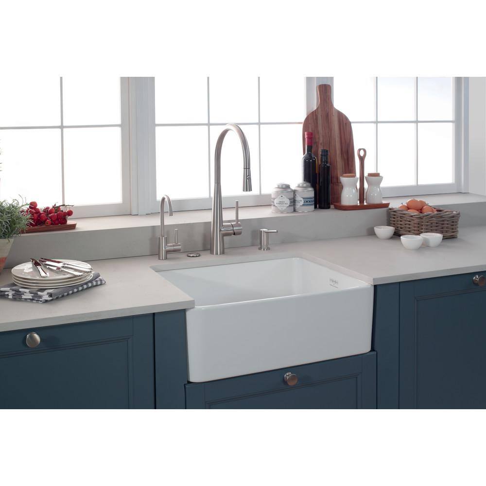 Franke Manor House Farmhouse Apron Front Fireclay 27.125 in. x 19.875 in. Single Bowl Kitchen Sink in White MHK110-28WH