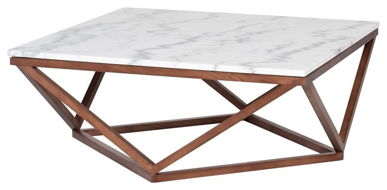 Corrado Coffee Table White Marble Top Walnut Stained Ash   Transitional   Coffee Tables   by V.S.D Furniture  Houzz