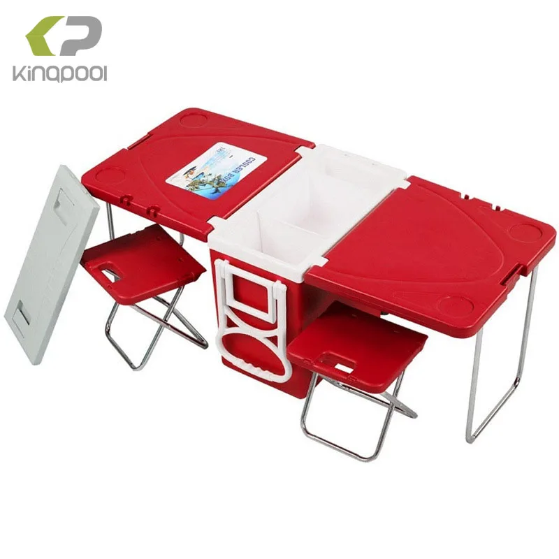 Kingpool Custom Portable Outdoor Fishing Rotomolded Hard Cooler Box Camping Ice Chest Cooler Box With Table And Chair Wheels