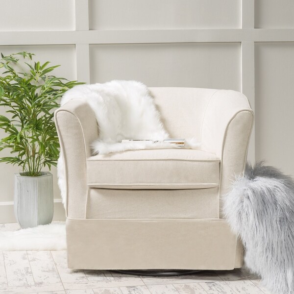 Cecilia Natural Fabric Swivel Chair with Loose Cover by Christopher Knight Home - 28.75