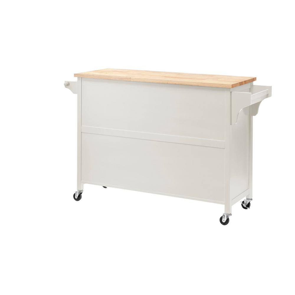 Home Decorators Collection Rockford White Rolling Kitchen Cart with Butcher Block Top and Double-Drawer Storage (56