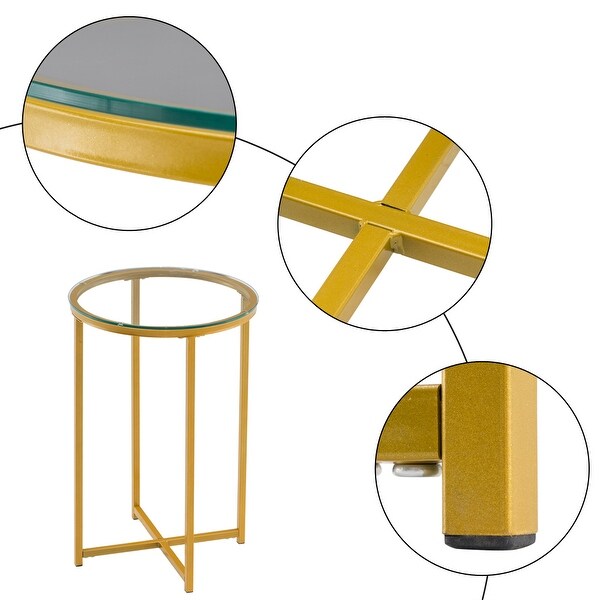 Simple Cross Foot Single-Layer Glass Round Side Table 40.5 Round Gold