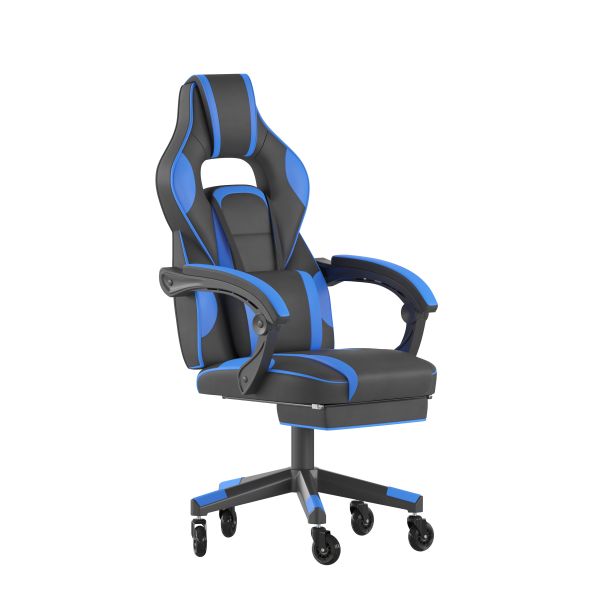 X40 Gaming Chair Racing Computer Chair with Fully Reclining Back/Arms and Transparent Roller Wheels， Slide-Out Footrest， - Black/Blue