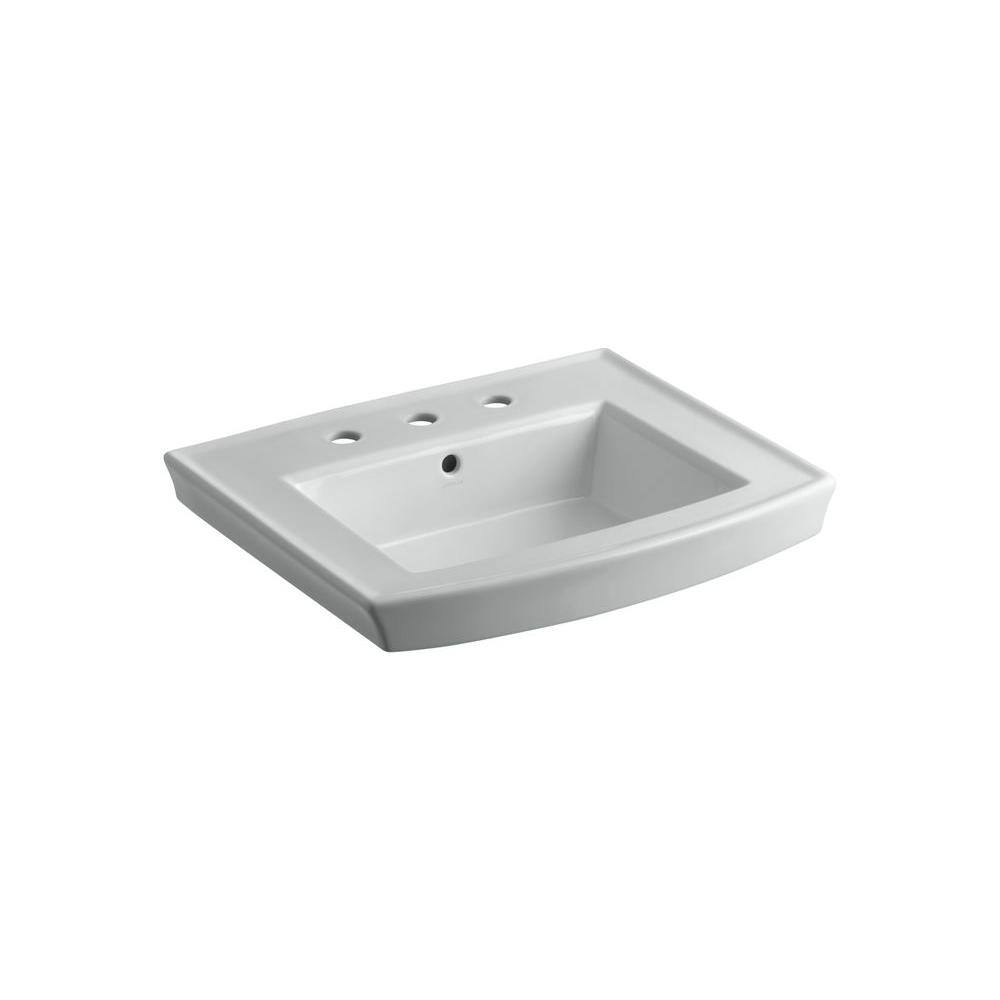 KOHLER Archer 8 in. Vitreous China Pedestal Sink Basin in Ice Grey with Overflow Drain K-2358-8-95