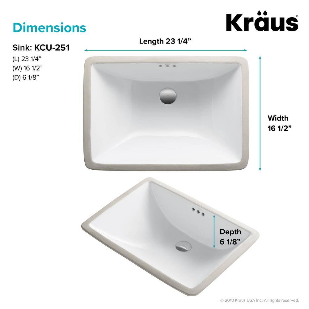 KRAUS Elavo Large Rectangular Ceramic Undermount Bathroom Sink in White with Overflow KCU-251