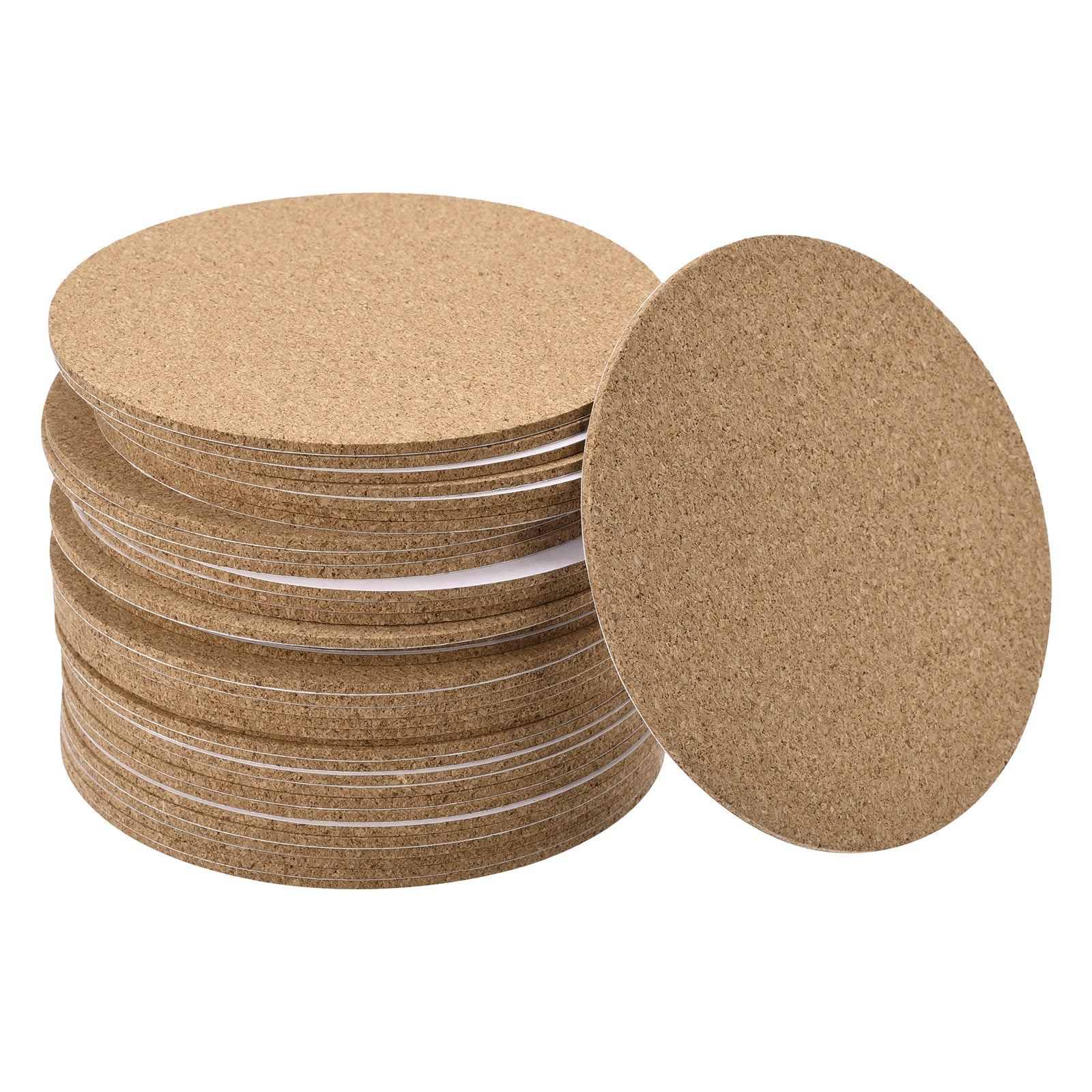 100mm Round Coasters 2mm Thick Cork Cup Mat Self-Adhesive Pad 36pcs - Wood