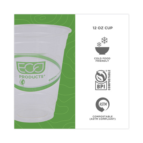 Eco-Products GreenStripe Renewable and Compostable Cold Cups， 12 oz， Clear， 50/Pack， 20 Packs/Carton (EPCC12GS)