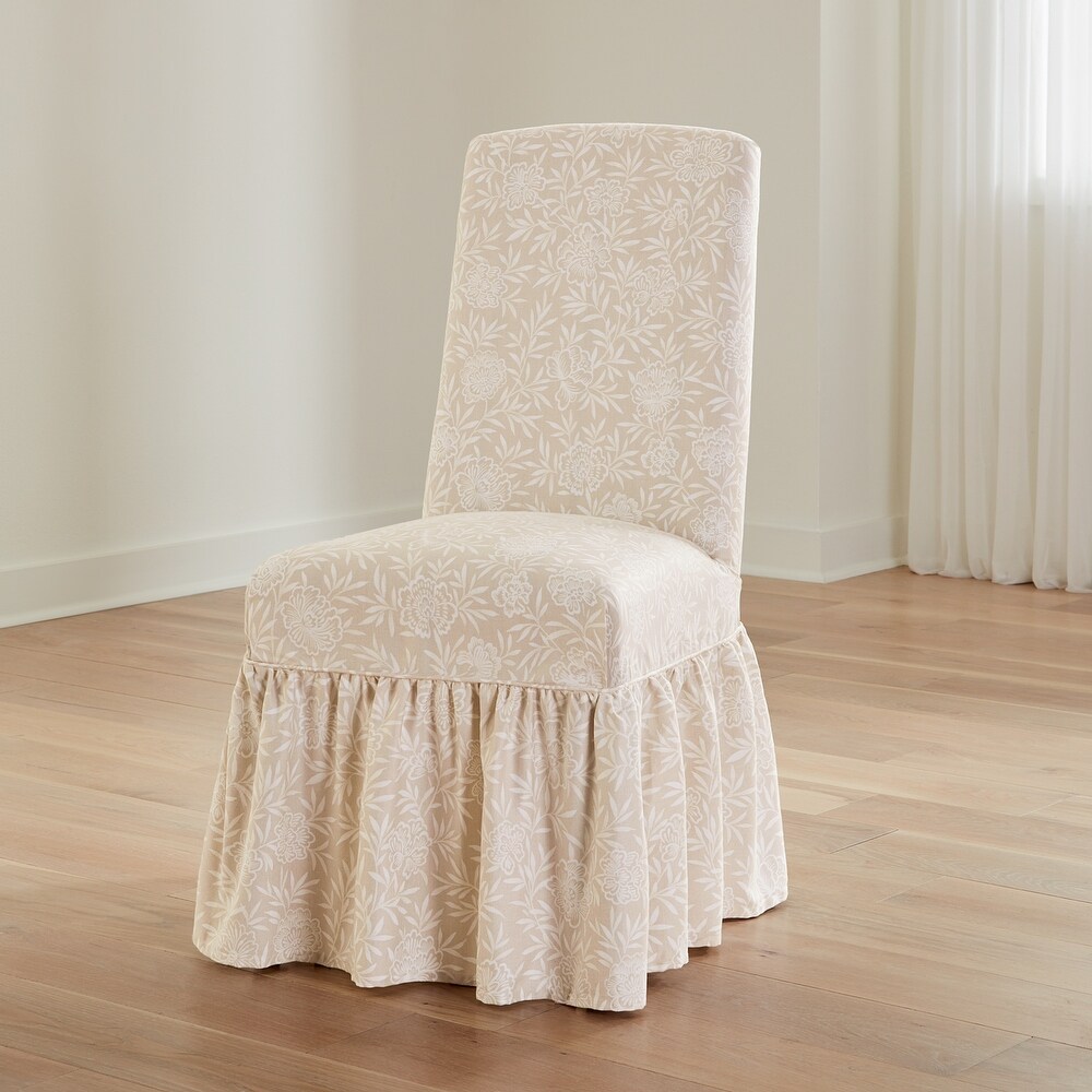 SureFit Essential Twill Ruffled Long Dining Chair Slipcover