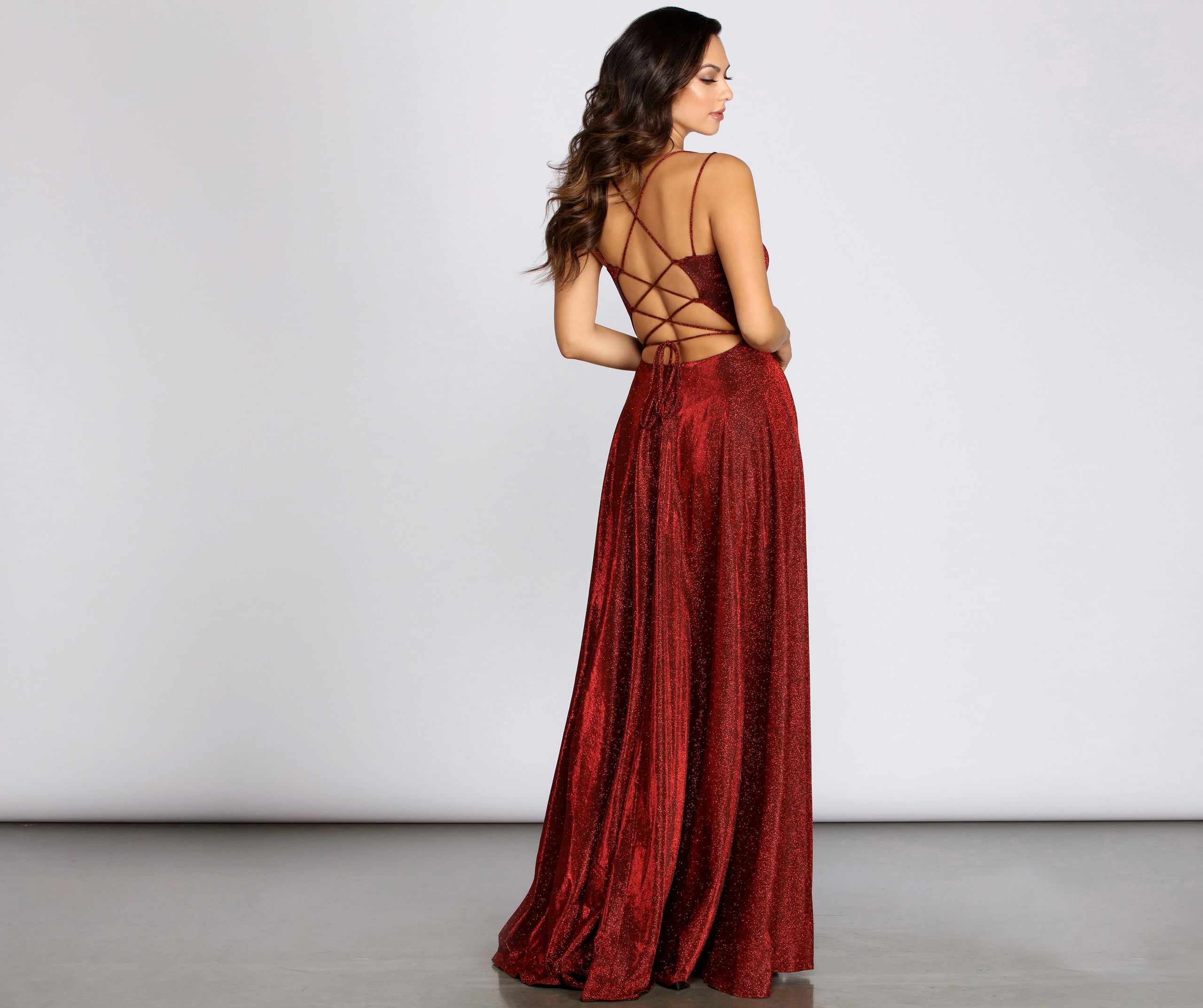 Shira Shine Lace Back Gown