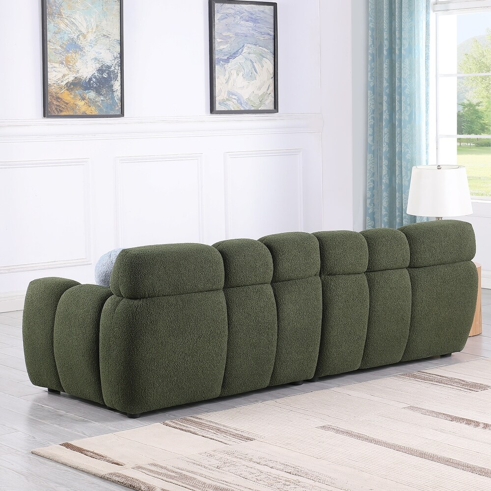 Boucle Loveseat Sofa Marshmallow Lounge Loveseat Sofa with Rolled Arms and Split Back  for Living Room Settee Chair  Olive Green