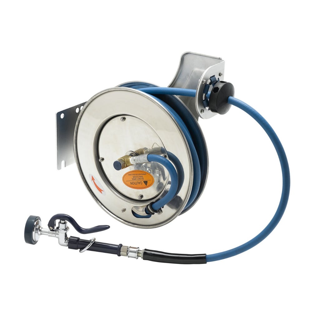 TandS B-7132-01 Open Stainless Steel Hose Reel with 35-Foot Hose and Spray Valve