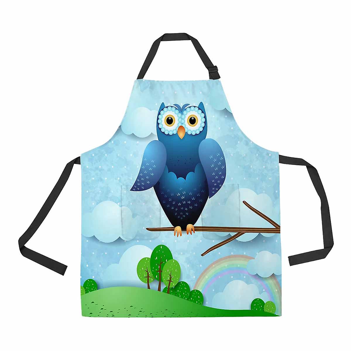 Owl On Sky Unisex Adjustable Bib Apron With Pockets For Commercial Restaurant And Home Kitchen Use