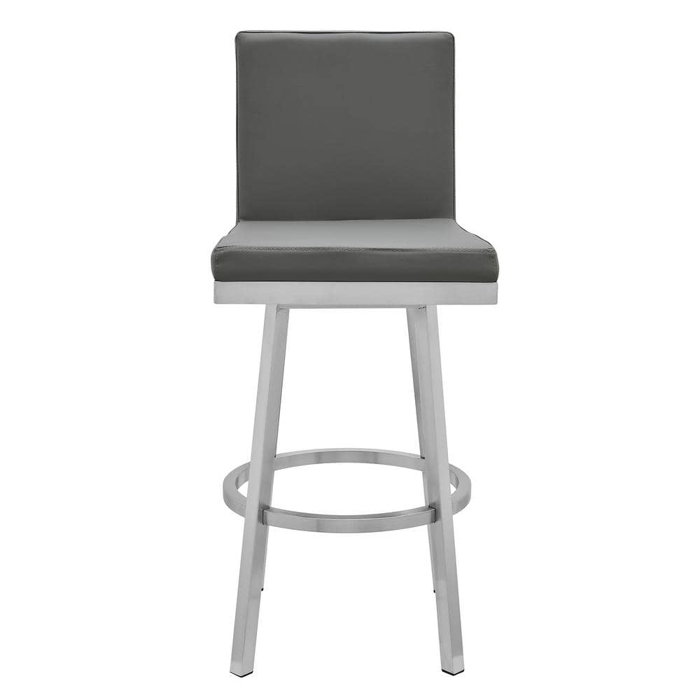 Armen Living Rochester Grey Swivel Modern Metal and Faux Leather Bar and Counter Stool LCGEBABSGR26