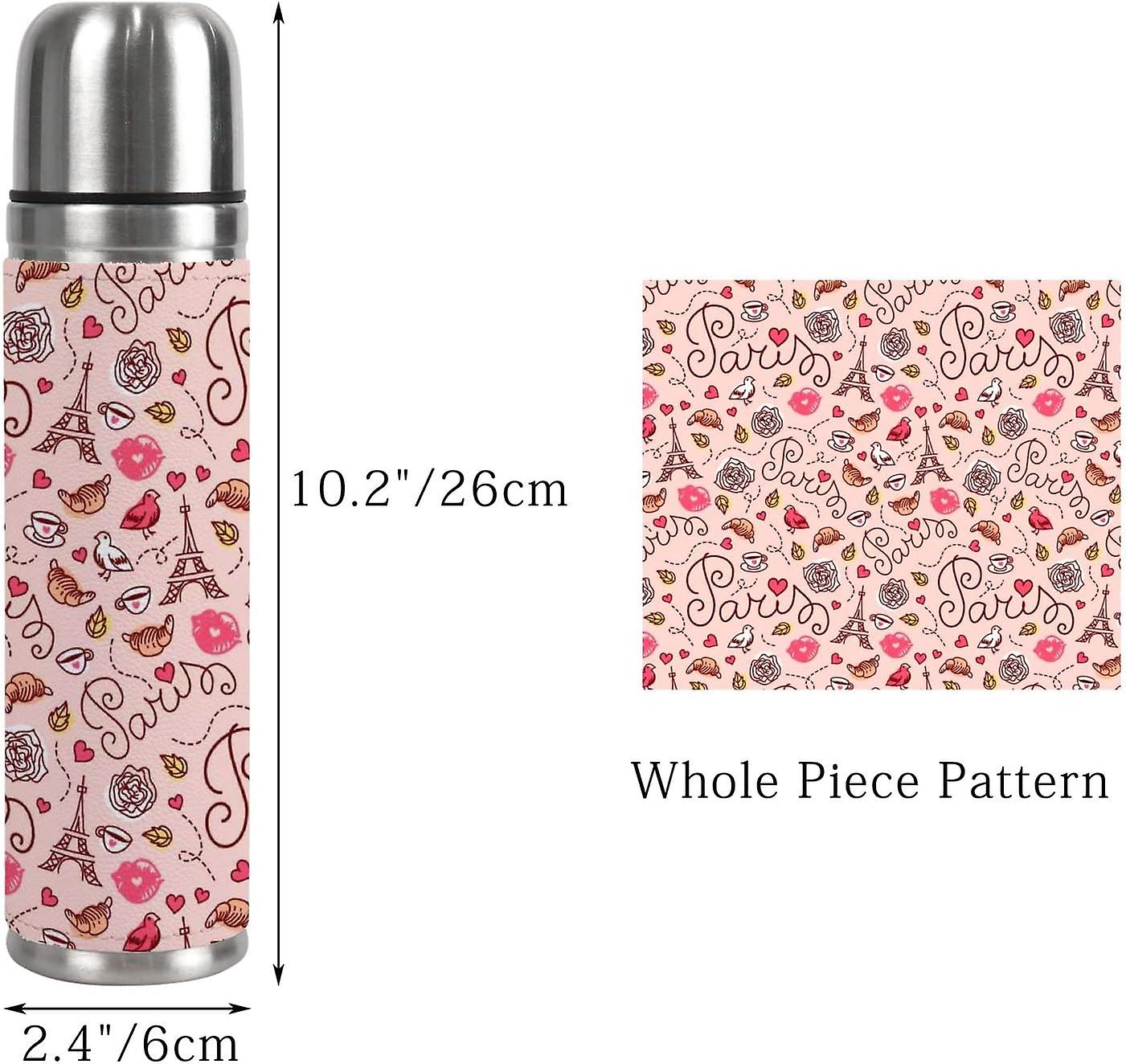 Insulated Mug Stainless Steel Water Bottle Croissant And Eiffel Tower Vacuum Cup Travel Mug For School Office