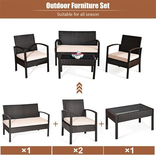 4 Pieces Patio Furniture Sets Rattan Chair Wicker Set Outdoor Bistro - Overstock - 36137047