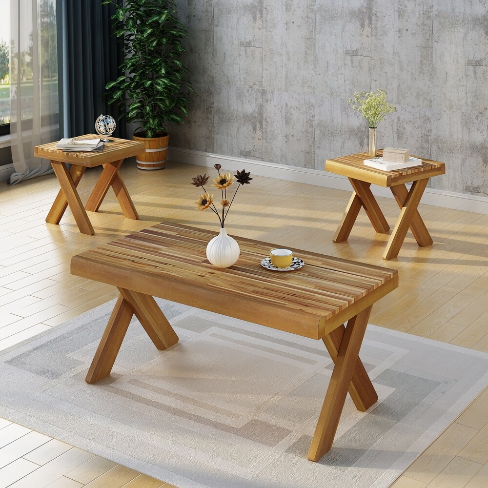 Esmeralda Indoor Farmhouse 3 piece Acacia Wood Table Set by Christopher Knight Home