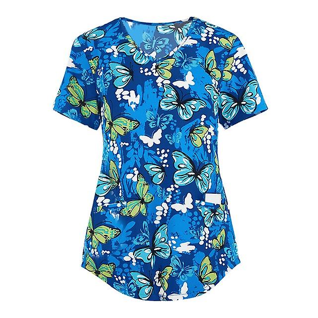 Hospital Worker Nursing Uniform Women Animal Print Casual Short Sleeve V-neck Carer Top Nurse Working Medical Uniforms Supplies