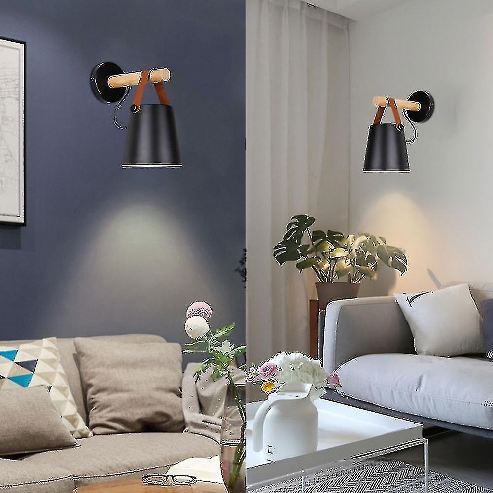 E27 Modern Wall Sconce Metal Style Wrought Iron Wood Belt Wall Sconce Creative Nordic Lighting Suspe