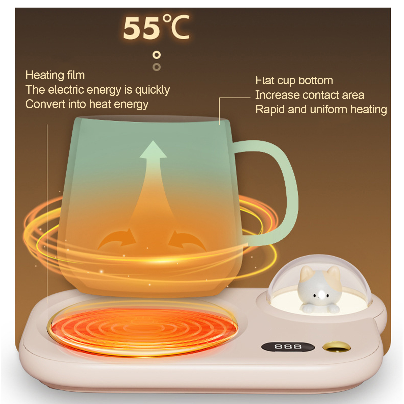 Coffee Cup Heating Pad Warm Coaster Usb With Night Light Home Constant Temperature Thermal Coaster