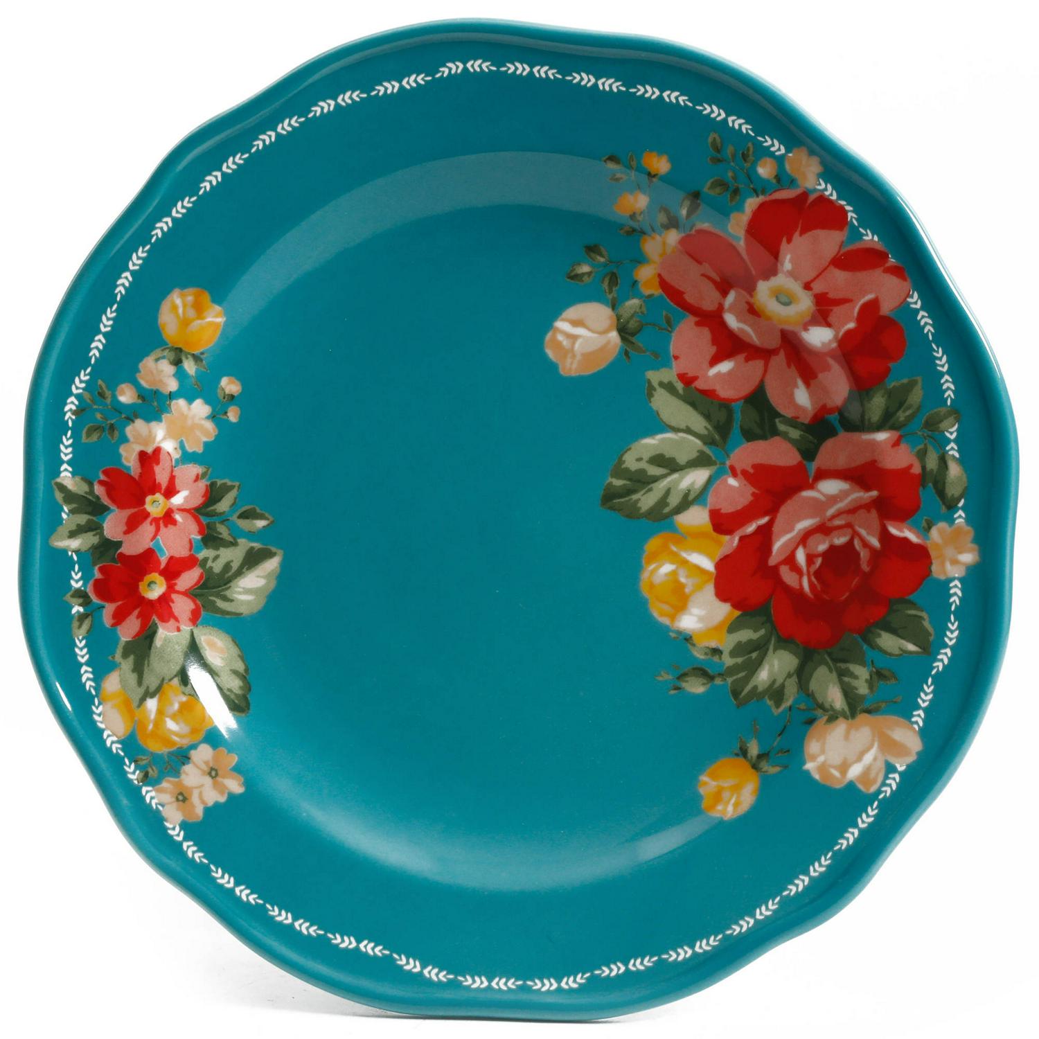 The Pioneer Woman Vintage Floral 12-Piece Dinnerware Set， Teal