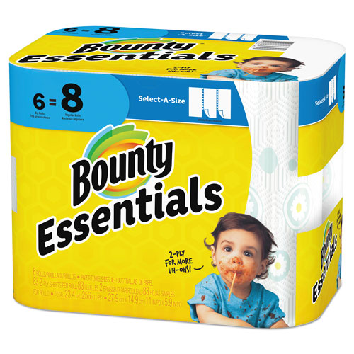 Procter and Gamble Bounty Essentials Select A Size Paper Towels | White， 6 Rolls， 83 Sheets Per Roll， 498 Sheets Total | PGC74651