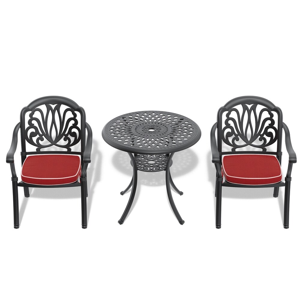 3 Piece Black Cast Aluminum Patio Furniture with Cushions In Random Colors