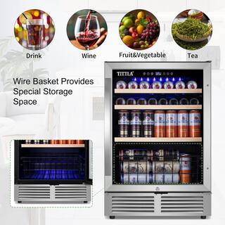 TITTLA 23.47 in. Single Zone 150-Cans Beverage Cooler in Silver Garage Ready Childproof Lock Reversible Door Hinge Blue LEDs KMBR150