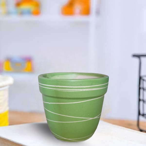 4.5 inch (11 cm) Thread Design Round Ceramic Pot with Rim