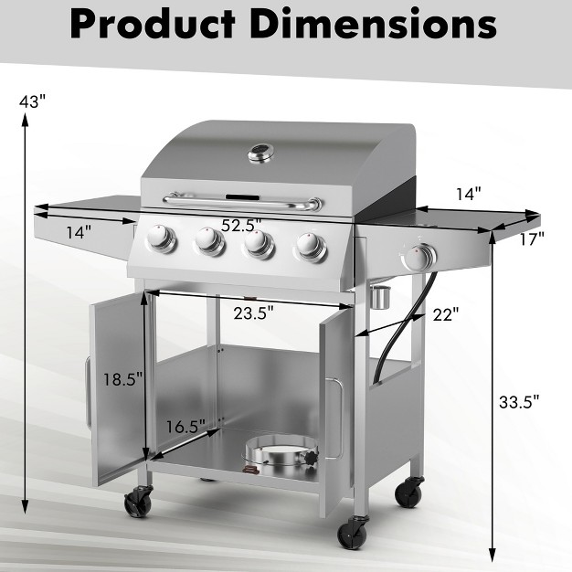 Costway 5 burner Propane Gas Bbq Grill Withside Burner thermometer prep Table 50000 Btu