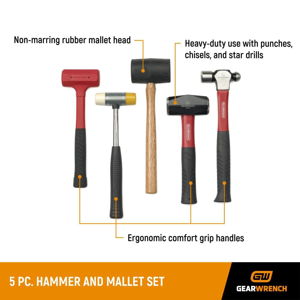 GEARWRENCH Hammer and Mallet Set 5pc 82303D from GEARWRENCH