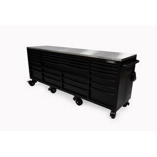 Husky HD 96 in. W x 24 in. D 24-Drawer Matte Black Mobile Workbench Cabinet with Stainless Steel Top HOTC9624BB1M