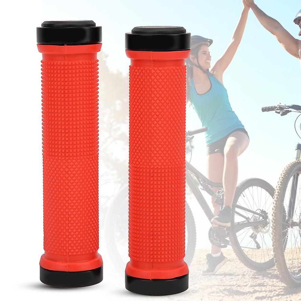 1 Pair Bicycle Cycling Handle Bar Anti-slip Grips Lock On Mountain Bike Handlebar Grip(red )