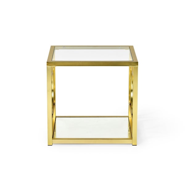 Oria Modern Tempered Glass and Gold Metal End Table by Greyson Living