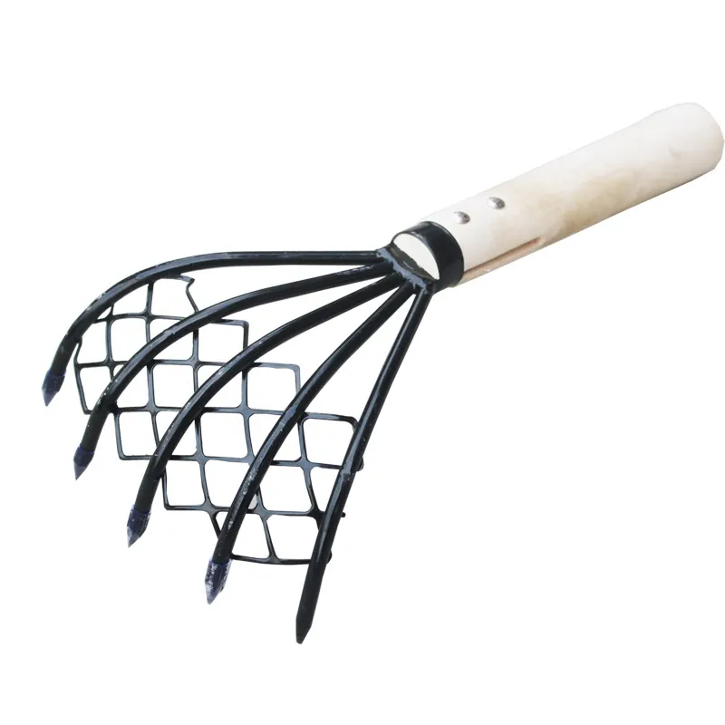 Household wooden handle weeding loosening soil Garden Tool 5 Tine Steel Claws Hand Rake Garden Rake