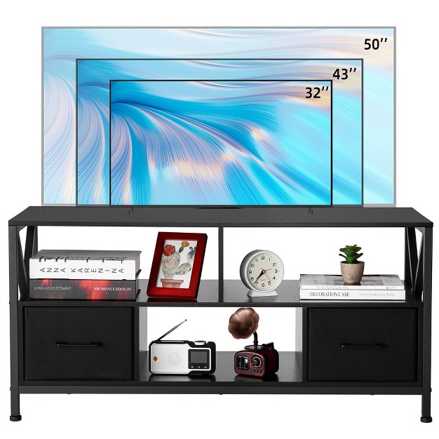 Tv Stand For 50 Inch Tv Entertainment Center With Fabric Drawers And Open Shelves