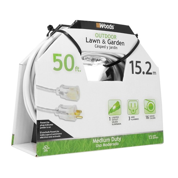 Woods 50 x27 Extension Cord With Lit End White