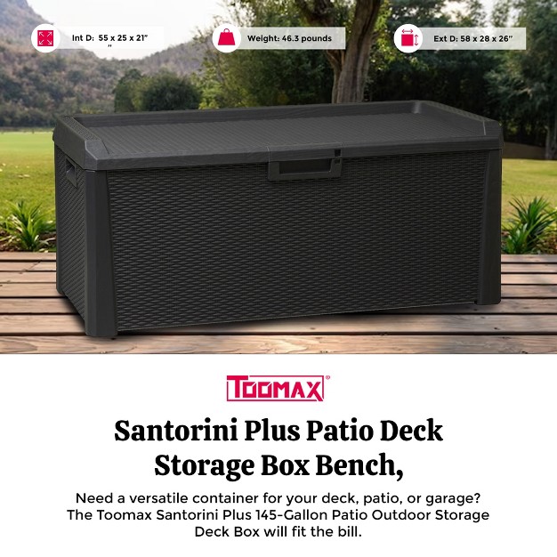 Toomax Santorini Plus Lockable Deck Storage Box Bench For Cushioned Outdoor Pool Patio Garden Furniture Or Indoor Toy Container 145 Gal anthracite