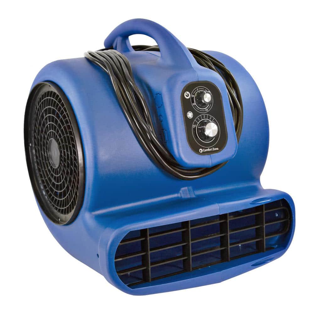 Comfort Zone 12 HP High Velocity Air Mover Carpet Dryer Blower Fan with Timer Blue