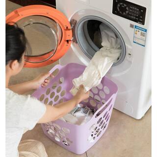 Basicwise Flexible Plastic Carry Laundry Basket Holder Square Storage Hamper with Side Handles Purple QI003857.PUR