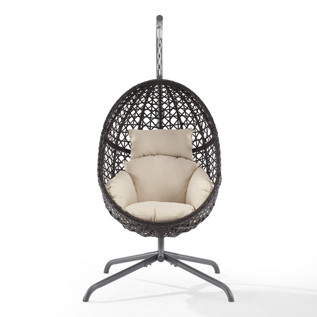 Calliope Indoor outdoor Wicker Hanging Egg Chair Sand dark Brown Crosley