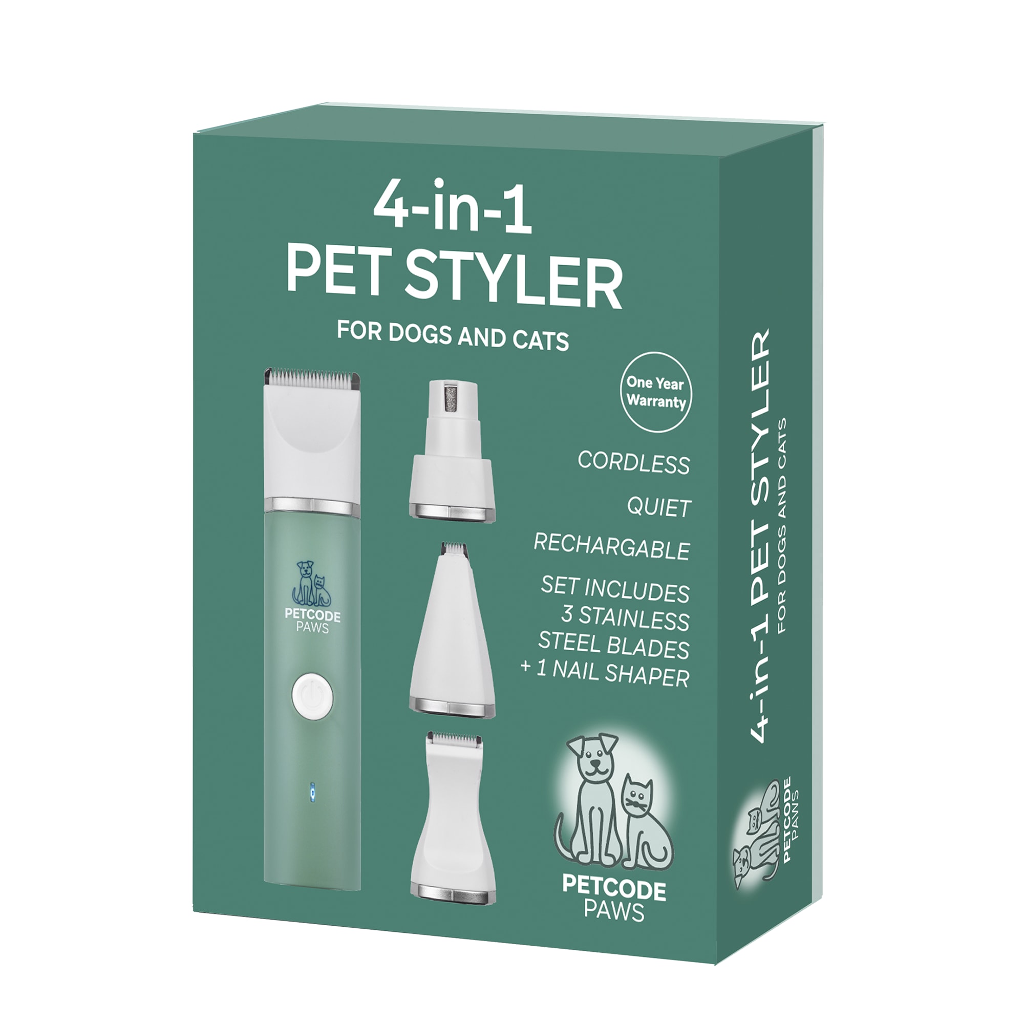 Petcode Paws 4-in-1 Pet Styler Trimmer and Filer for Dog and Cat Grooming， 5.9