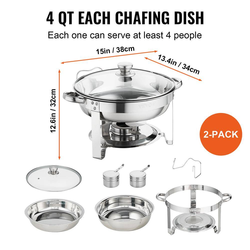 VEVOR 4 qt. Chafing Dish Buffet Set Stainless Steel Chafer with 2 Full Size Pans Round Catering Warmer Server (2-Piece) YXKCLJTYX24QTKHZ6V0