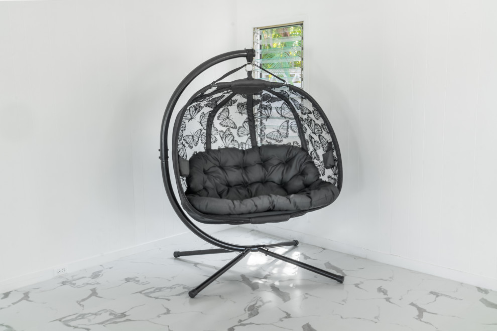 66H x 50W x 43D Black Hanging Loveseat Butterfly Design   Transitional   Hammocks And Swing Chairs   by IDEAZ International  LLC  Houzz