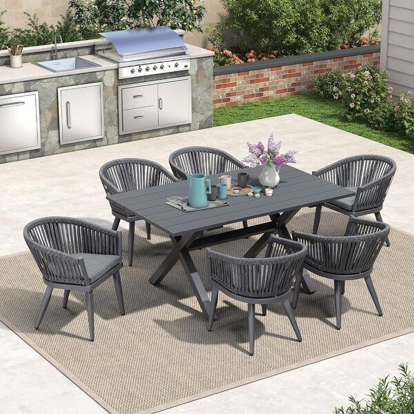 PURPLE LEAF Outdoor Dining Set with Patio Aluminium Dining Table and Wicker Rattan Chairs