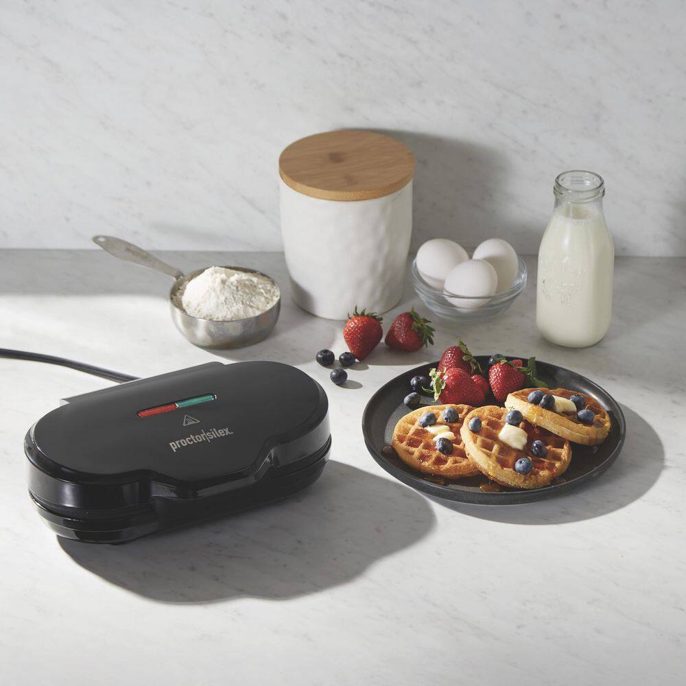 Proctor Silex 700 W 2-Waffle Black Petite American Nonstick Waffle Maker 26102