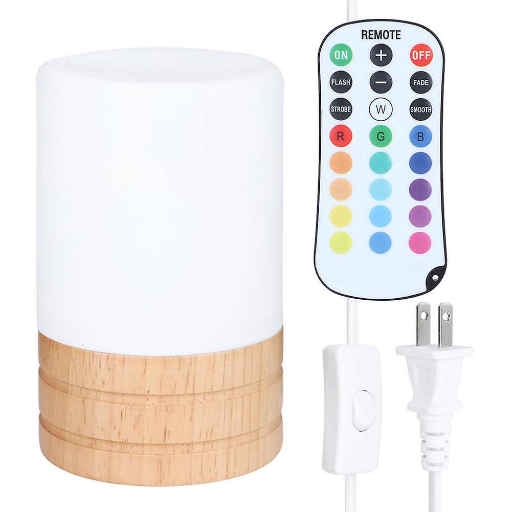 Wooden Color Changing Night Light Bedside Table Lamp With Remote Us Plug 110-220v