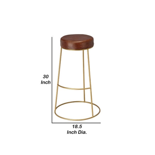 Yuk 30 Inch Metal Barstool， Golden Tri-Legged Base， Padded Seat - 30 H x 18.5 W x 18.5 L Inches