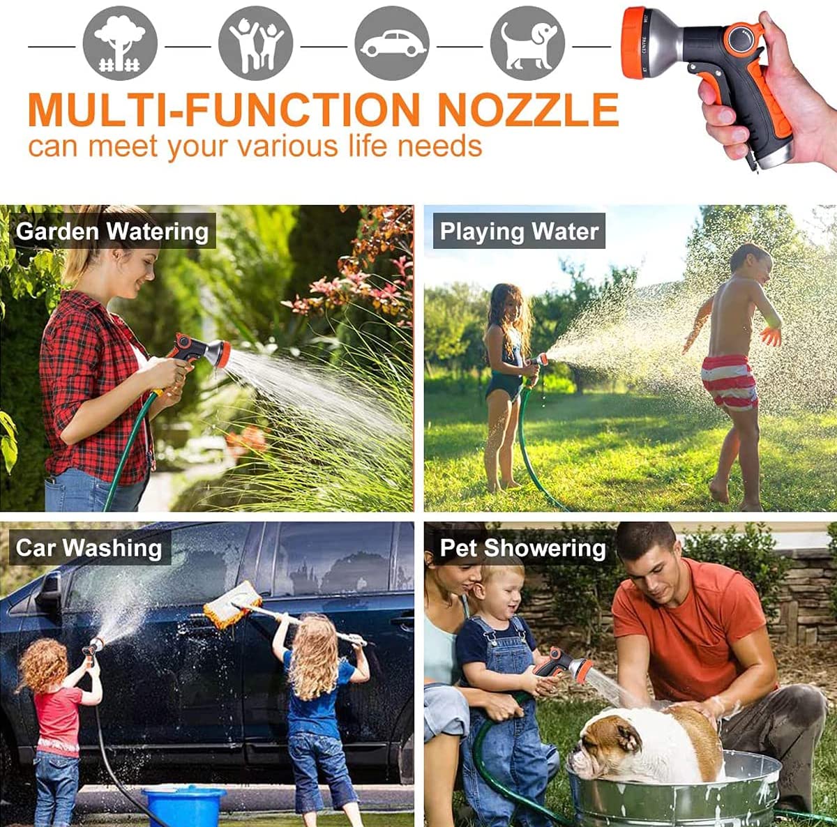 DOMISL Hose Nozzles Multifunctional Garden Sprayer Handheld Shower， Garden Watering Tools