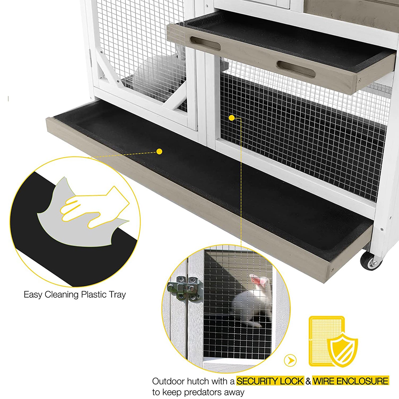 MORGETE Outdoor Rabbit Hutch Indoor Bunny Cage-Mocca Without Wire Mesh